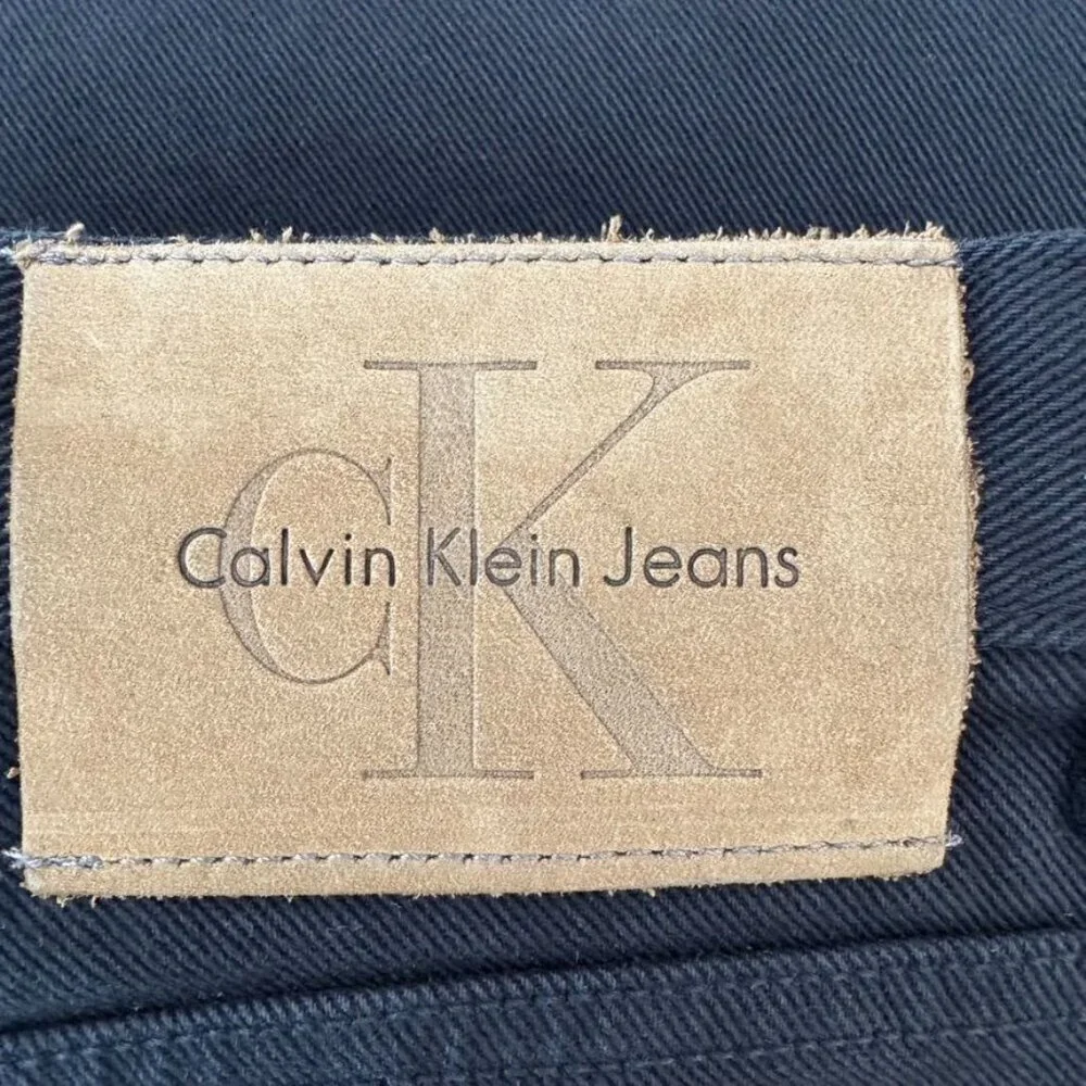 90s Vintage Calvin Klein Blackest Black Silver Tone Button Fly Straight Jeans